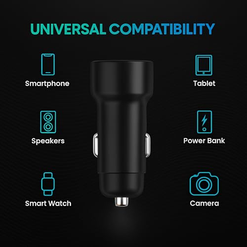Image of GZT 55W Fast Smart Car Charger with 1.2M C - C Cable Dual Port All Metal PD Quick 25W PD /PPS +30W SuperVOOC Compatible with iPhone & Android Samsung, Vivo, Oppo & Tablets All Brand (Black)