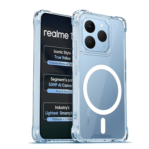Image of AESTMO Clear Back Cover for Realme 15T 5G / Realme Narzo 90 5G | 360 Protection | Transparent Back Cover (PC + TPU, Compatible with MagSafe Accessories, Transparent Bumper)