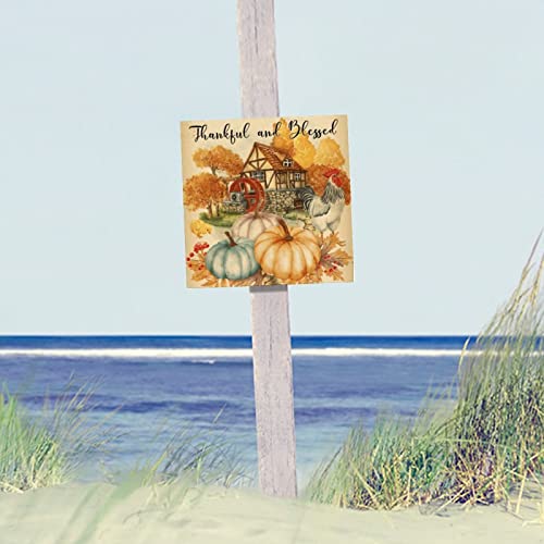 Panneau en bois Thankful and Blessed 30x30 cm pour deco interieure