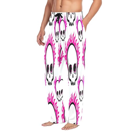 Qilmy Skulls With Flames Men's Cotton Pajama Pants, Lightweight Lounge Sleepwear with Drawstring and Pocket4