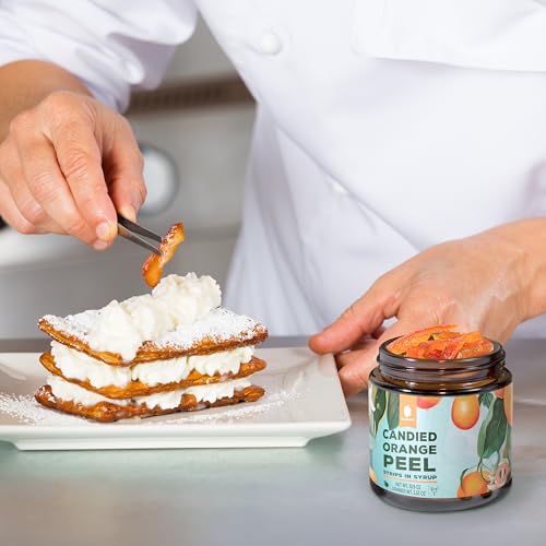 Gourmanity Orange Twist, Italian Candied Orange Peel Strips in Syrup, Cocktail Garnish for Martini, Mojito and Skinny Margarita, Kosher Orange Peel for Baking (10.9oz Jar)