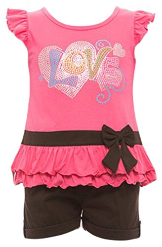 Image of ToBeInStyle Girl's Two Piece Summer Set Cute Tee Top and Matching Shorts Adorable Outfit