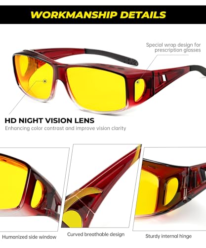 Image of Night Vision Glasses, Fit Over Glasses Mens Womens, Wrap Around Anti Glare HD Night Vision Lens for Night Driving