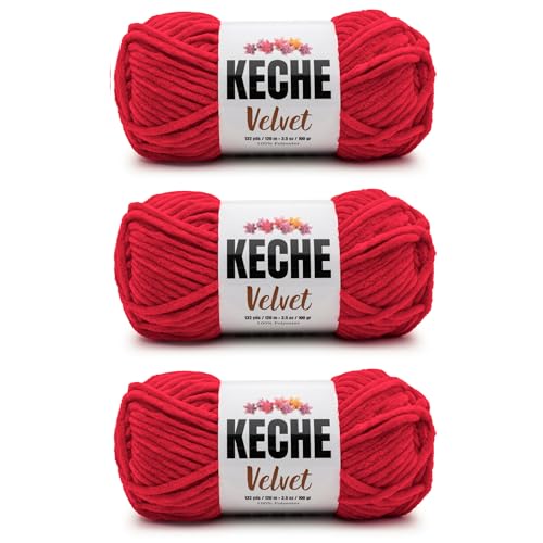 Image of Keche Velvet Yarn for Crocheting, Soft Chenille Bulky Baby Blanket Amigurumi Yarn 3x100 gr (3x132 yds) (3- Skeins) - Pomegranate