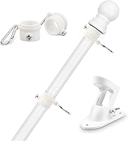 Vista 1 de Mástiles de bandera para casa exterior, poste de bandera de 5 pies con soporte y anillos, kit de asta de bandera de acero inoxidable montado