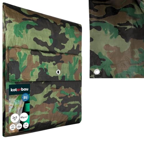 KOTARBAU® Bâche de Protection Extérieur - Polyéthylène - 2 x 3 m - Camouflage - 80 g/m² -...