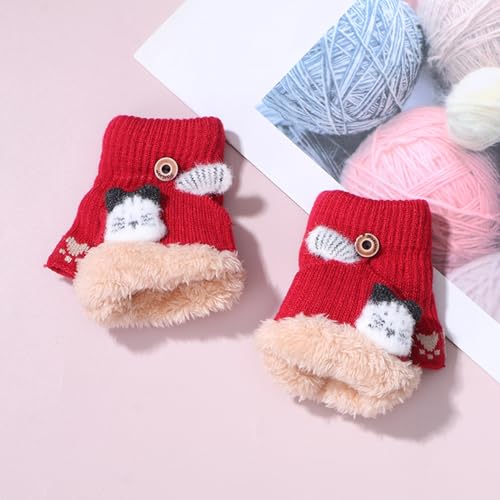 Cute Cat Convertible Flip Top Gloves Kids Winter Thick Knitted Fingerless Gloves with Mitten Cover Aged 3-6 Boys Girls4