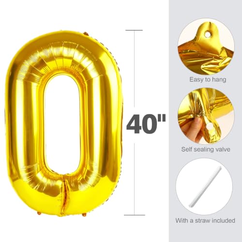 Image of Number Balloons 16 Balloon 40 inch Gold for 16 61 Birthday Party Decoration | Saturated Color, Large 40 in, With Straw & Hanging Hole, For Graduation Season, Thanksgiving, Anniversary, Christmas