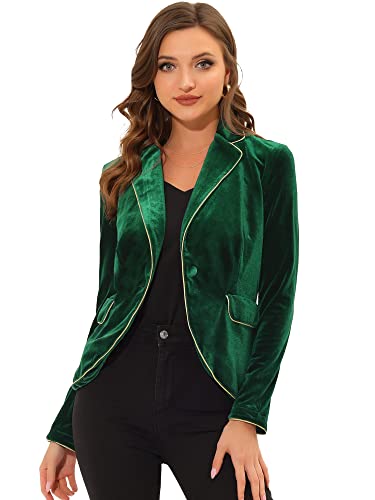 Allegra K Women's Suit Jacket Notched Lapel 1 Button Office Velvet Blazer2