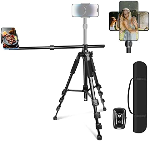 Elitehood iPhone Tripod for Overhead Video Recording [Heavy Duty & Ultra-Stable], 25in Horizontal Long Extendable Boom, 360° Rotation iPhone Tripod Stand with Remote, Vertical 71" Tall Phone Tripod