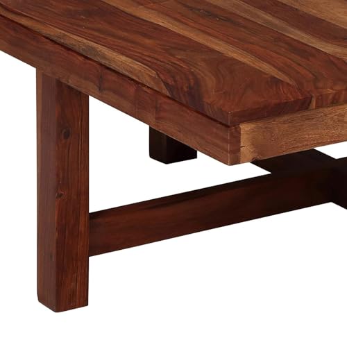 Image of Solid Sheesham Wood Square Coffee Table with 4 Stools | Centre Table with Stool for Living Room | Brown Finish | Table: 90cm x 90cm x 45cm, Stool: 40cm x 40cm x 10cm