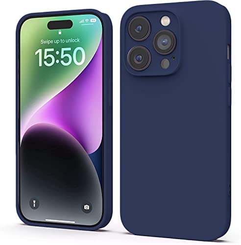 Image of Elzzi Microfiber Square Candy Case Compatible for iPhone 14 PRO MAX, Shockproof Slim Back Cover Gel Rubber Liquid Silicone Case - Blue