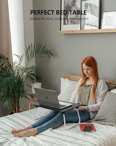 Image of ZEAPTAC Laptop Bed Desk, Foldable Lap Desk, Portable Laptop Stand, Lightweight & Mini Table for Breakfast /Picnic /Drawing /Couch /Floor - Black