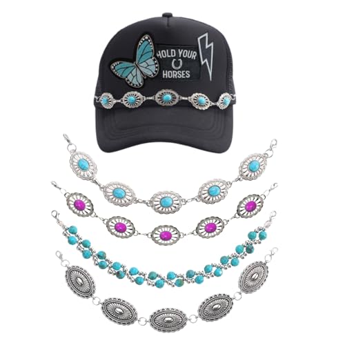 4 Pcs Trucket DIY Hat Chains - Western Cowboy Detachable Chains for Women & Men - Baseball Cap Accessories