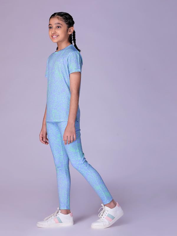 Image of Girl's Activewear Workout Set 2 Piece Athletic Sets Dry Fit Printed Tees And Leggings Yoga Running Dance 4-14Y