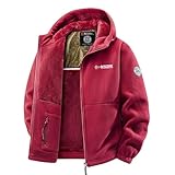 VVAULT Chaqueta con Capucha de Forro Polar de Doble Capa, Chaqueta Sherpa Ultra-Cálida Unisex, Abrigo Táctico con Cremallera Completa para Hombre, Chaqueta Sherpa con Bolsillos, rosso, L