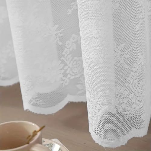 Cortinas de encaje de rosas elegantes con acabado translúcido decorativo de dos paneles 5
