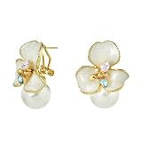 MOBYGKFY Pendientes Retro esmaltados con flores y perlas for mujer, colgante elegante de cristal aguja plata primera calidad, asequible