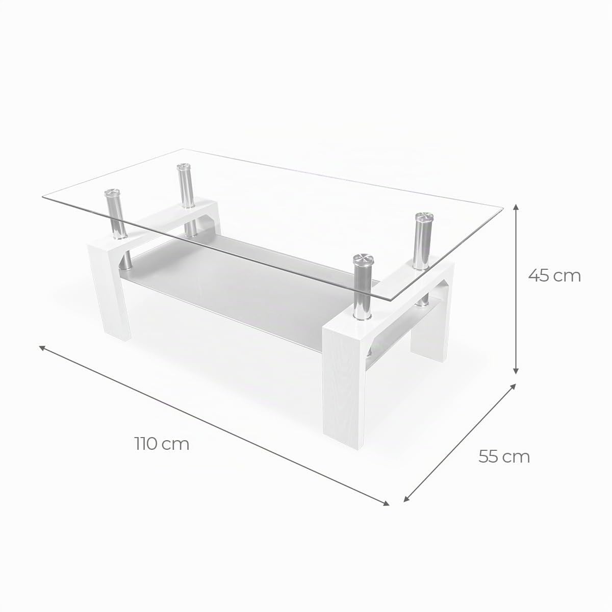Somnia Descanso - Mesa de Centro de Cristal, Mesita de Salón o Comedor, Modelo Öland, Acabado en Color Cambria, Medidas: 110 cm (Ancho) x 55 cm (Fondo) x 45 cm (Alto)