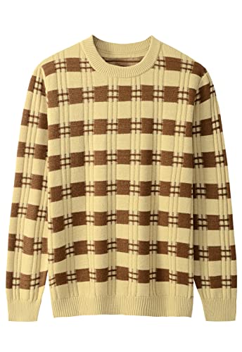 ZHILI Men's Retro Argyle Sweater Loose Crewneck Pullover Long Sleeve