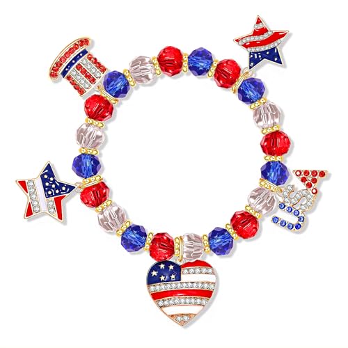 Bracelet américain pour le 4 Juillet, bijou extensible bleu blanc rouge