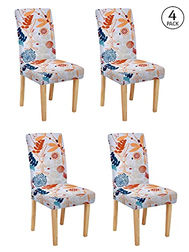 Image of Cortina Dining Chair Slipcovers | Anti Slip Chair Cover | Tropical Print, Removable & Easy Wash | Universal Fit Soft Stretchy Polyester Spandex | Living Room, Kitchen, Hall | Pack of 4, White