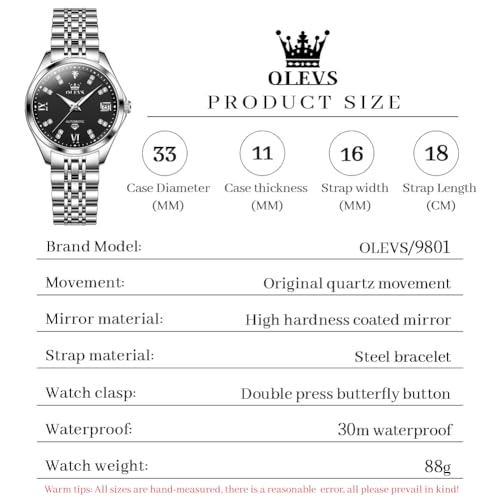 Image of OLEVS Womens Automatic Watch Diamond Luxury Date Ladies Dress Classic Self Winding Wrist Watches