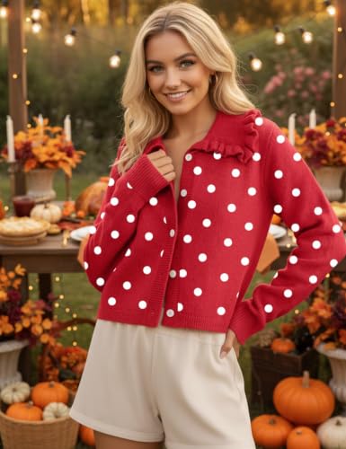 Image of HOCANDY Women Ruffle Collar Cardigan Sweater Preppy Cute Button Up Sweaters