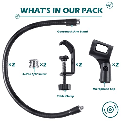 Image of 2 Sets Gooseneck Mic Stand 13 Inch Microphone Stand Flexible Gooseneck Desktop 3 /8 to 5 /8 Inch with Clip Desk Clamp for Podium, Lecture Recording Studio Podcast Meeting Radio Broadcasting Studio Live
