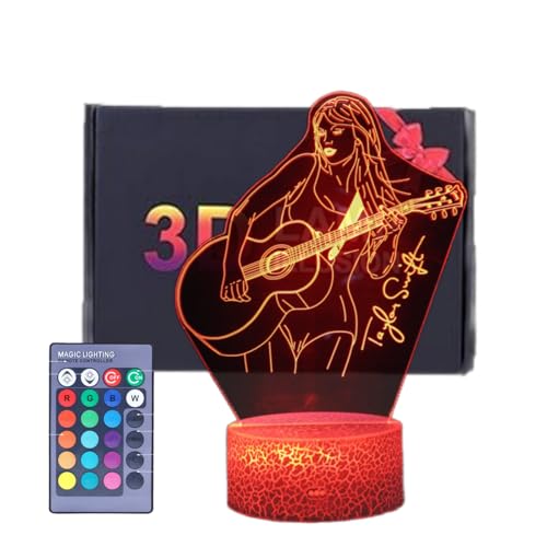 Girls Gift Night Light Singer Girl Birthday Gift Guitar 3D Lamp Gifts Toys for Girls with Taylor Quotes Merch Remote RGB 16 Colors Change and Timing Gifts for Fans Music Song Lover (Vintage)