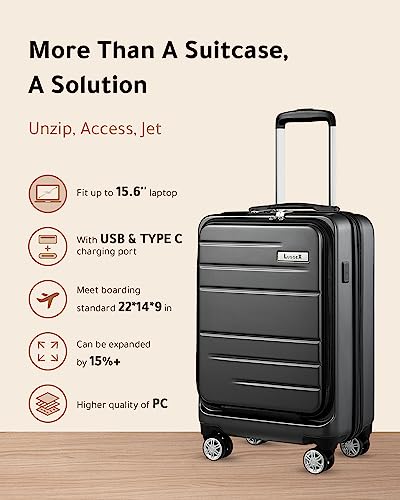 Luggex Carry On Luggage With Pocket Compartment, Polycarbonate Hard Case Luggage With Usb Port, Travel Suitcase With Wheels 22X14X9 Airline Approved, Lightweight #TOP7