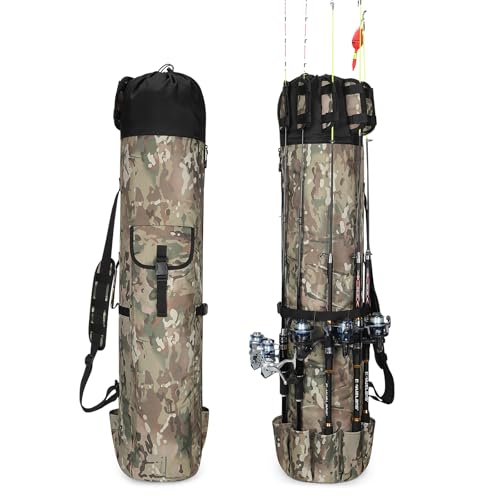 Wowelife Fishing Rod Bag, Pole Bag Reel Organizer Rod Case Storage for Gear, Tackle, Travel - Gifts for Men, Family (Green Caomo)