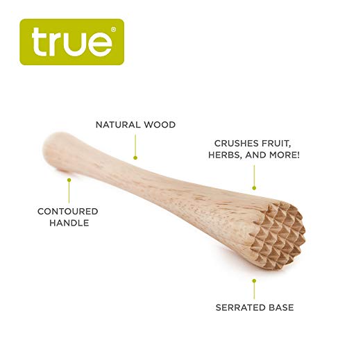 True Smash Natural Wood Muddler, Bar Cart And Cocktail Accessory, Craft Cocktail Tools, Bar Tool, 9" #TOP1