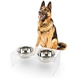 The LICKER Store DBL2001A Keaton 7.5' Medium/Large Modern Lucite Rectangular Elevated Pet Feeder with 54oz 2-Stainless Steel Bowls, Clear/Chrome