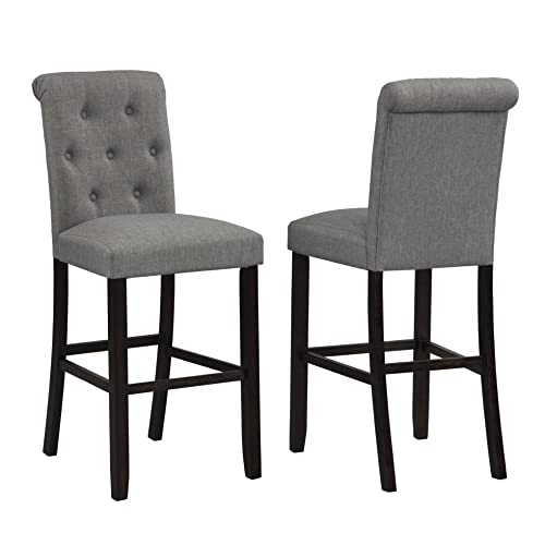 Roundhill-Furniture-Hendley-Solid-Wood-Tufted-Bartools-Gray-Set-of-2