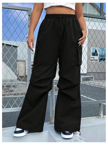 OYOANGLE Women's Plus Size Drawstring Waist Wide Leg Casual Cargo Pants with Pocket4