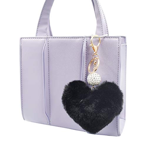 Image of Women's Heart Faux Fur Pom Pom Key Chains Bag Accessory Puffball Keyring Backpack Charms for Girls