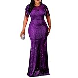 Cololura Sexy Sequin Tassel Mesh Perspective Party Cocktail Bodycon Evening Club Maxi Dress Purple
