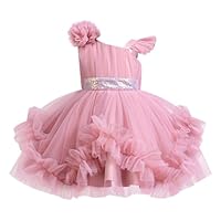 ABEHIK Girls Poncho Dresses Flower Girl Wedding Dress Sparkling Tulle Princess Birthday Dress for Party Pea Pink 120cm