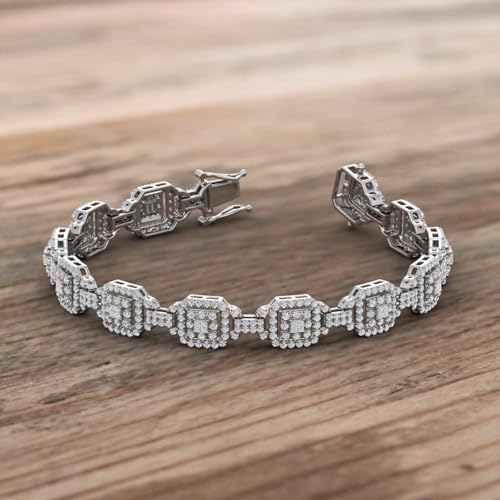 2 Carat Round and Princess Cut Diamond Link Bracelet in 925 Sterling Silver (7 Inch)4