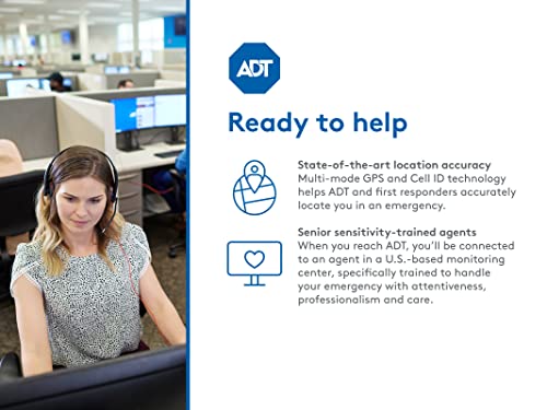 ADT - On-The-Go Mobile Medical Alert System for Seniors - GPS Capabilities, Included Waterproof Wearable Panic Button, 24/7 U.S. Based Monitoring (Black Wristband)