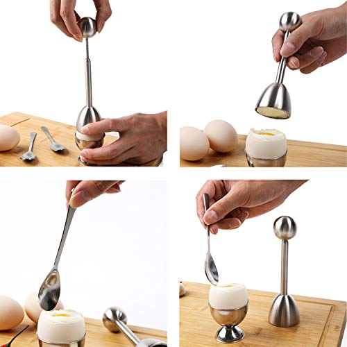 Soft Hard Boiled Egg Cutter Topper Set Egg Cracker With Include 2 Cup 2 Spoon 1 Topper Cutter Shell Separator Remover Stainless Steel Kitchen Tool #TOP7