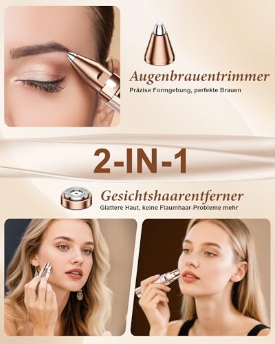 Augenbrauen Trimme Damen Gesichtshaarentferner für Frauen: 2 in 1 Augenbrauenrasierer Elektrisch und Gesichtsrasierer Frauen, Augenbrauen Rasierer für Peach Fuzz Lippen Gesicht