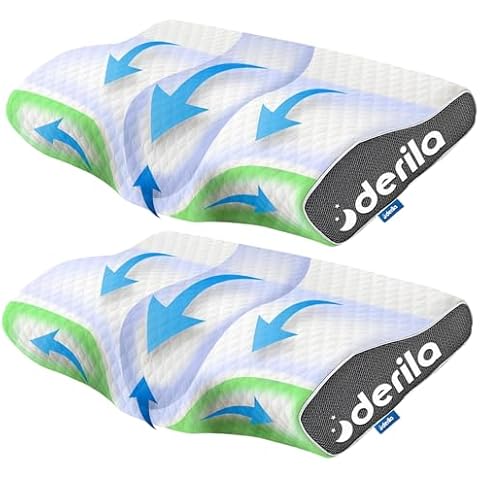 Derila Cervical Queen Size Pillow for Sleeping - Ergonomic Neck Support Pillow for Neck & Shoulder Pain Relief - Side, Back, Stomach Sleepers - Contour Best Bed Anti-Snoring Pillows for Sleeping Cover