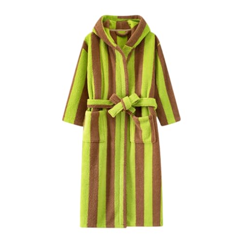DASONLUE Albornoz de rizo para hombre, ropa de dormir con rayas a rayas, con capucha y cinturón, bata suave de algodón, abrigo de túnica informal