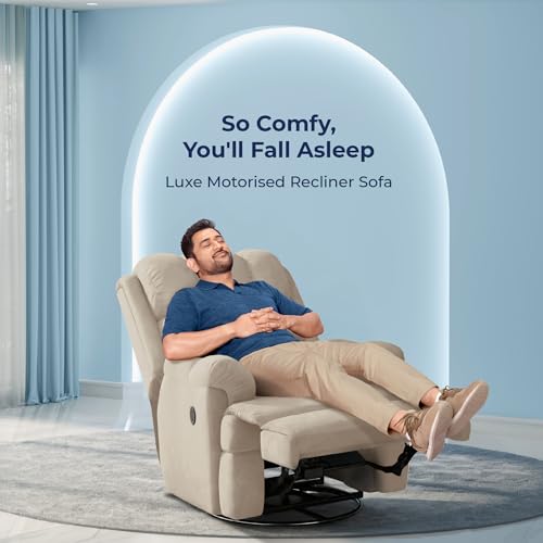 Image of The Sleep Company Luxe Motorised Recliner Sofa | Patented SmartGRID Technology | German Engineered Mechanism | 1 Seater - Superior Seat Comfort | Premium Upholstery | Beige | Free Installation