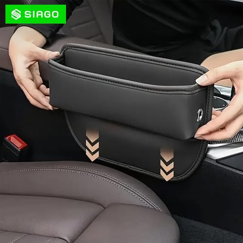 Image of SIAGO Car Seat Gap Filler Organizer | Premium PU Leather Storage Box for Phone | Car Accessories for Keys, Cards & Coins | Universal Fit for Cars, SUVs & Trucks (Black) (SIA133)