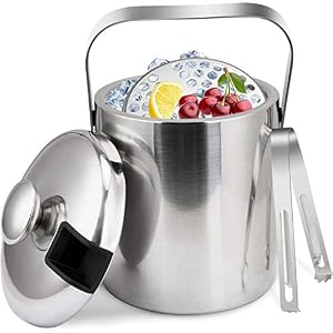 Ice Bucket with Lid, Double Wall Insulated Ice Bucket with Strainer and Ice Tong, Stainless Steel Silver, Perfect for BBQs, Parties, Bars, Clubs, Restaurants