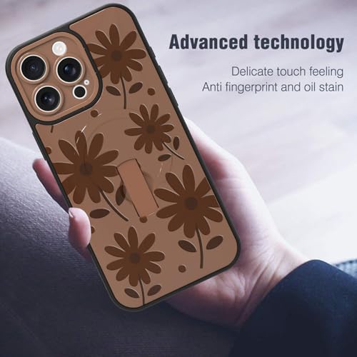 MOWIME Magnetic for iPhone 15 Pro Max Case with Finger Strap, Compatible with Magsafe, Daisy Floral Pattern for Women Girls, Slim Shockproof Soft TPU Case for iPhone 15 Pro Max 6.7 Inch, Brown by MOWIME - Used condition - Image 8
