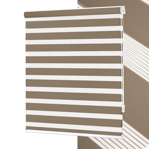 No Tools No Drill Zebra Blinds for Windows Cordless,Customizable Zebra Roller Shades, Dual Layer Blackout-Filtered Privacy Light Control Window Blinds Home Office, Easy to Install